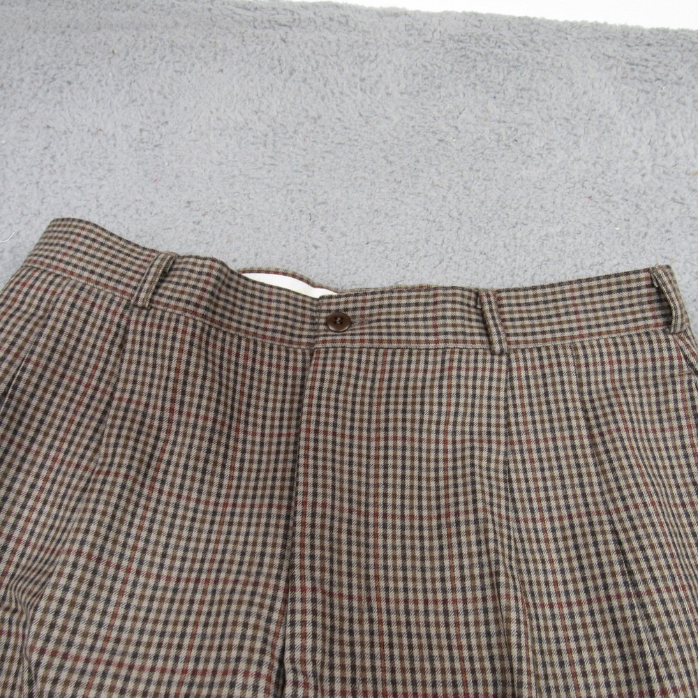 Perry Ellis Portfolio Mens 32 Brown Houndstooth 100% Wool Pleated Cuffed Pants - Picture 2 of 8
